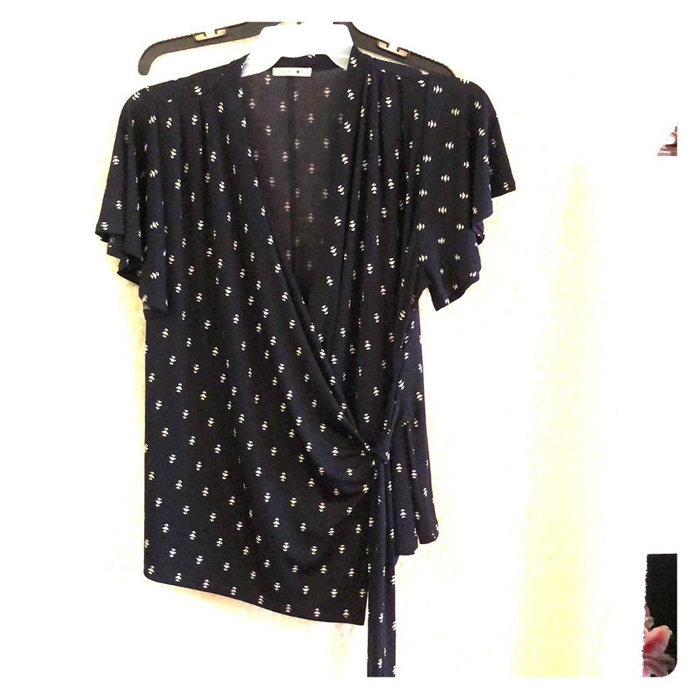 Navy Wrap Blouse